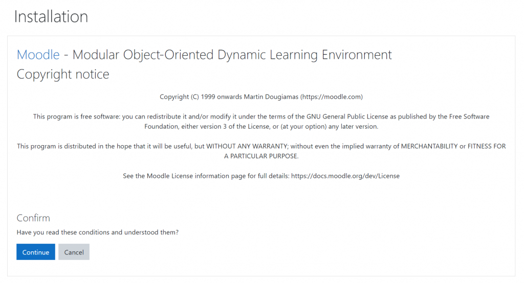 Moodle installation copyright