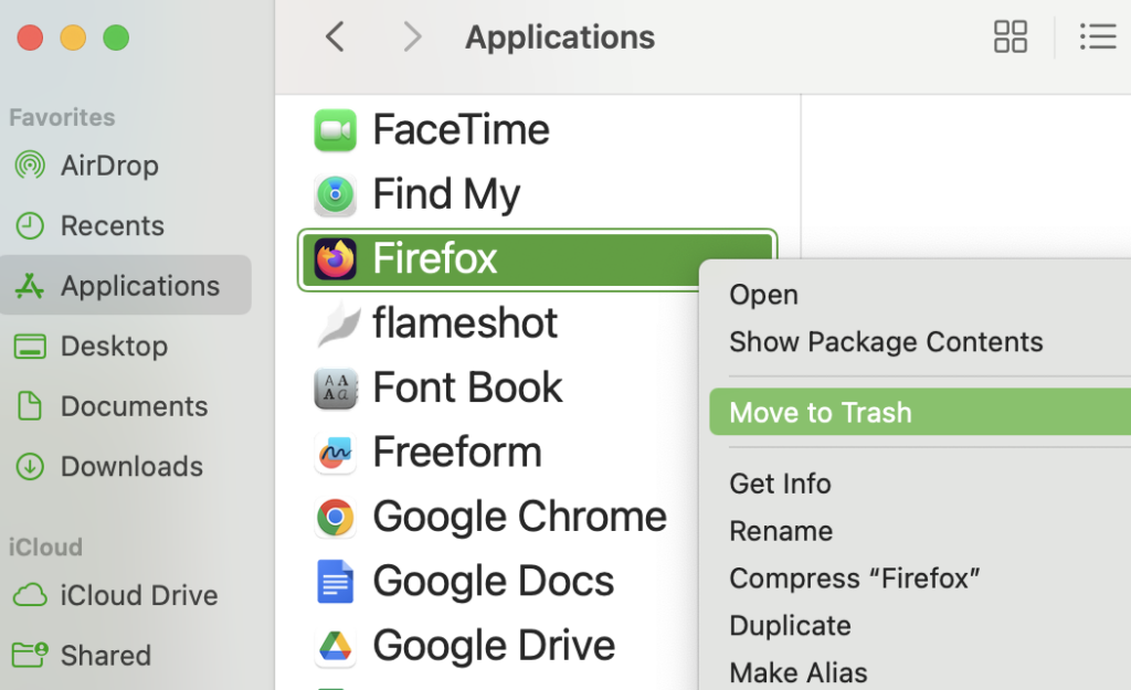 The Move to Trash option in macOS's Finder