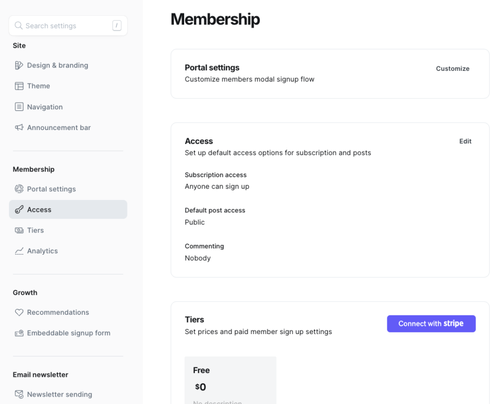 Ghost membership settings