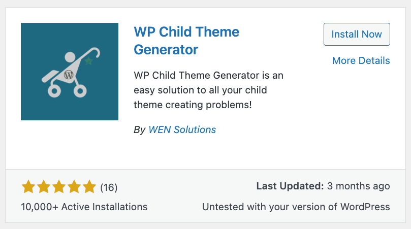 WP Child Theme Generator plugin listing