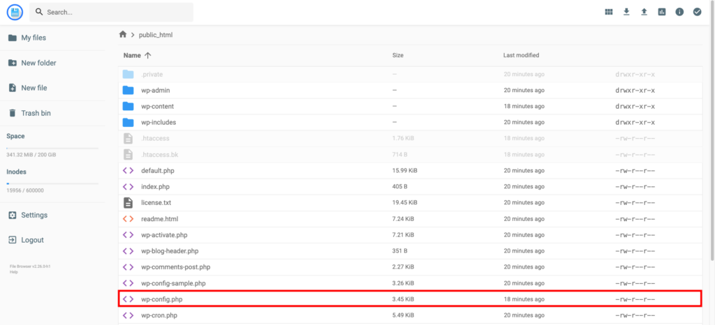 Locating wp-config.php file in WordPress directory using File Manager