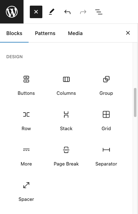 Gutenberg design blocks