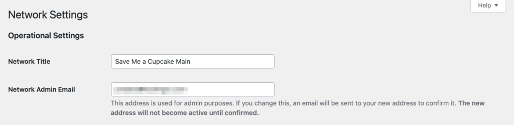 WordPress Network Settings, focusing on Operational Settings