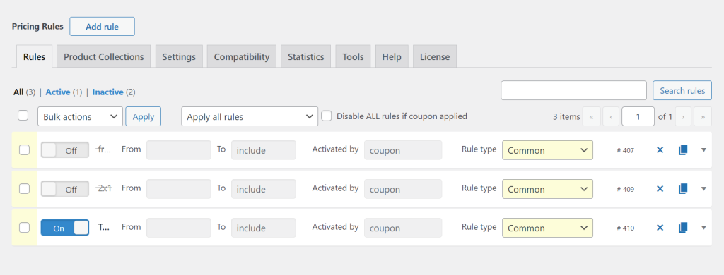 The Advanced Dynamic Pricing for WooCommerce plugin dashboard interface