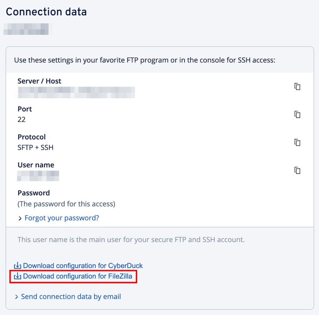 link to download the FileZilla configuration file