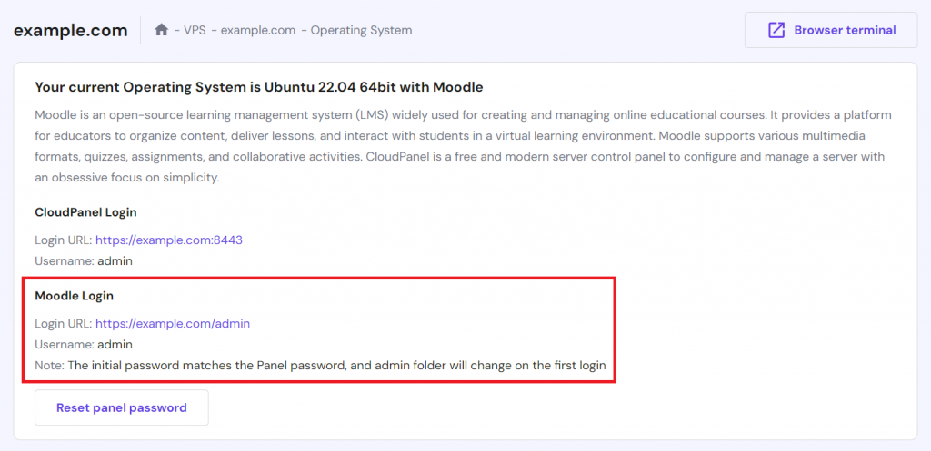 hPanel Moodle login option