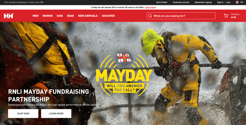 Helly Hansen official store's homepage
