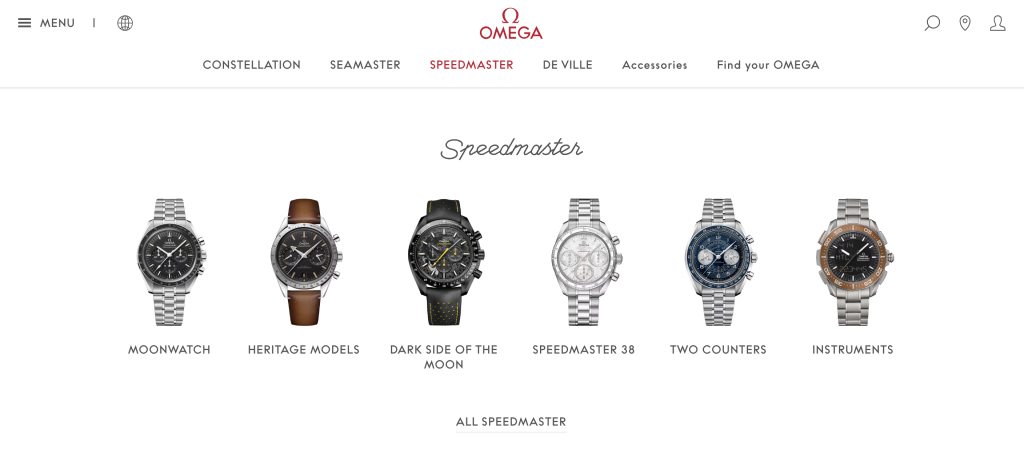 Omega Watches store's category thumbnails