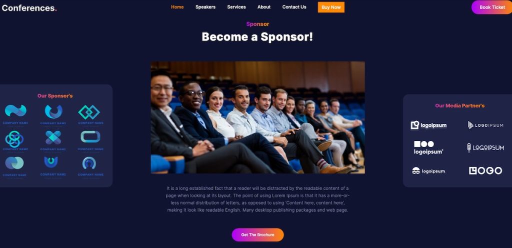 Sponsors page template with a large image