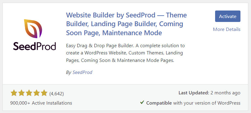 SeedProd in WordPress plugin directory