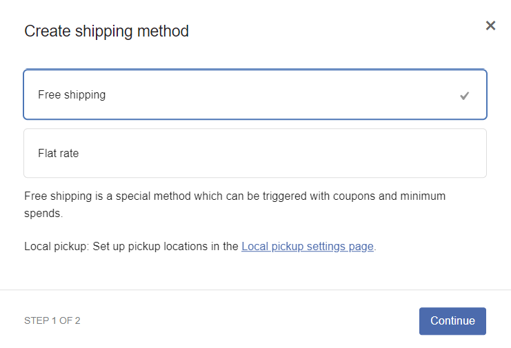 Choosing a shipping method for the new shipping zone in WooCommerce