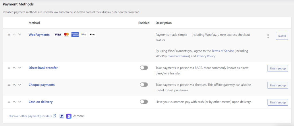 List of payment methods supported by WooCommerce