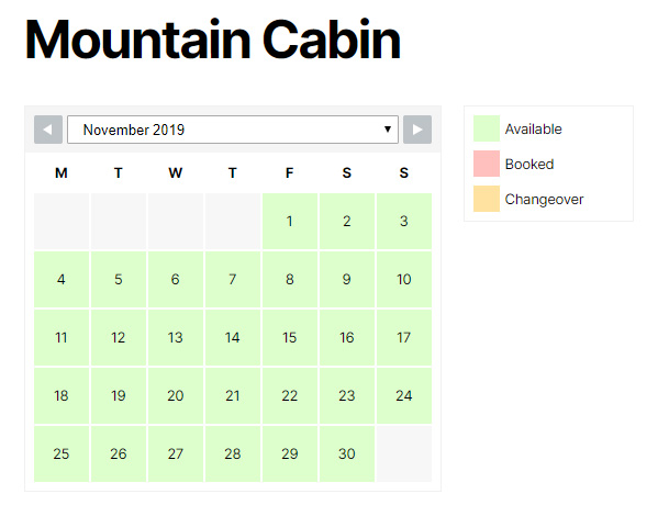 Example of a booking calendar made using the WP Simple Booking Calendar plugin