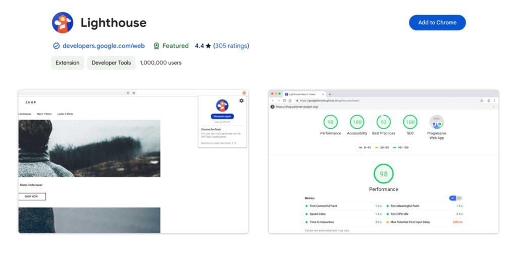 The Lighthouse extension for Google Chrome