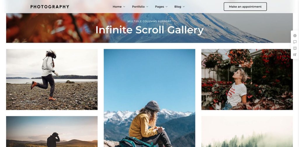 Photography infinite scroll portfolio layout