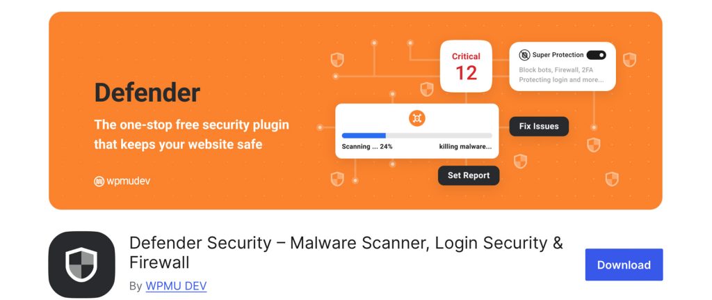 The Defender Security plugin page.