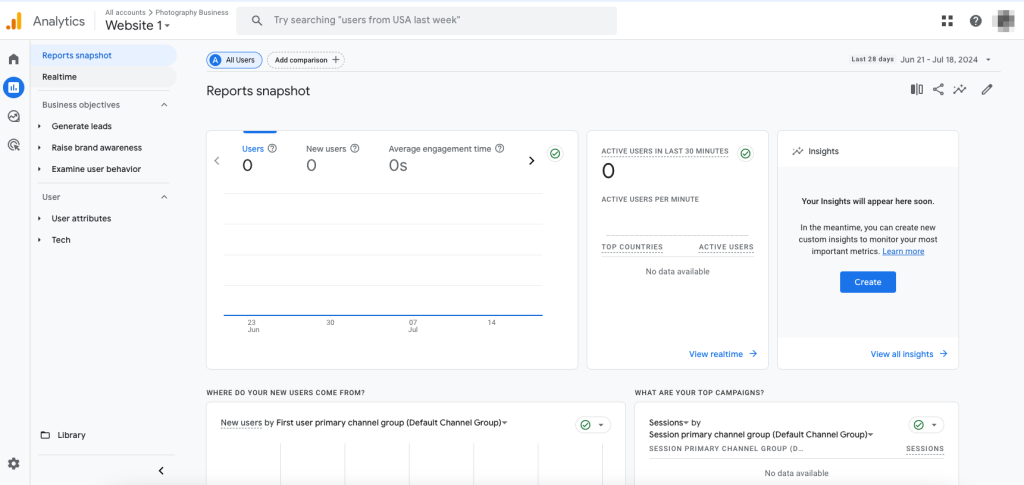 Google Analytics reports page