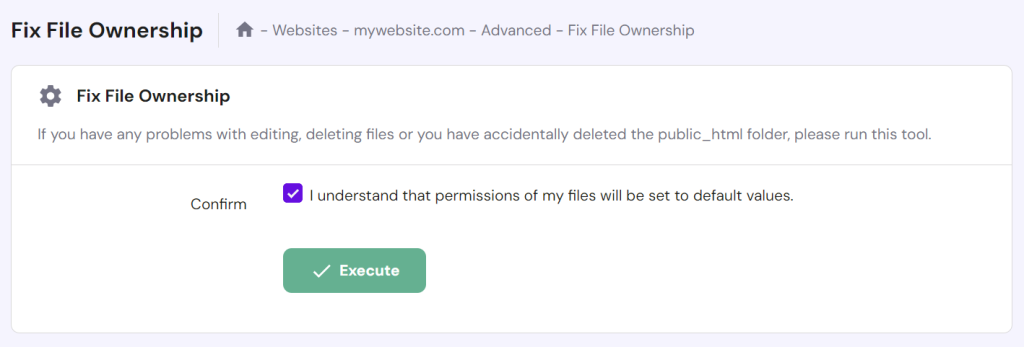 Fix File Ownership section in Hostinger hPanel