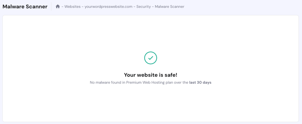 hPanel Malware Scanner shows a clean website