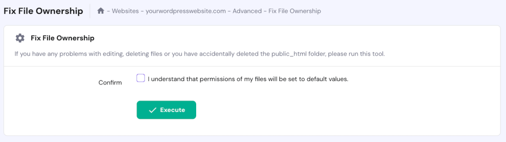 The Fix file permission feature in hPanel