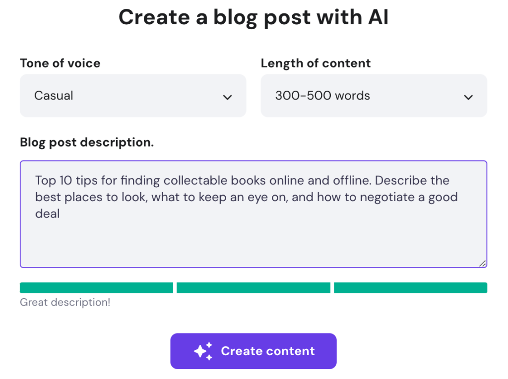 AI blog post writer within Hostinger Website Builder