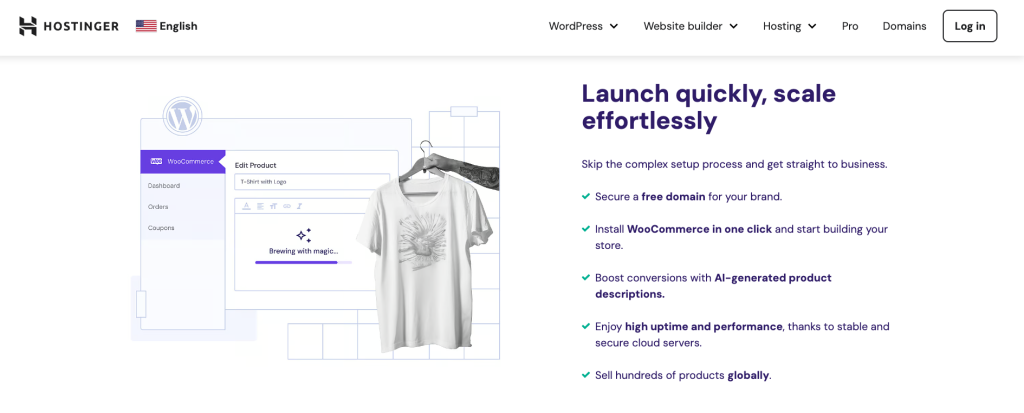 Hostinger WooCommerce hosting landing page