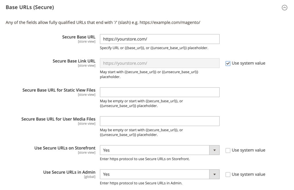 Magento's Base URLs (Secure) options