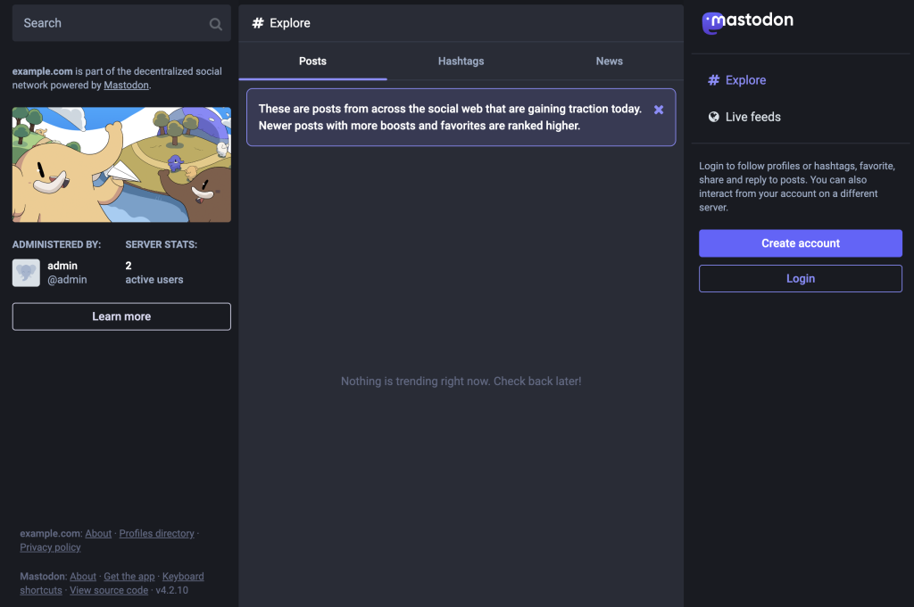 Mastodon server's homepage