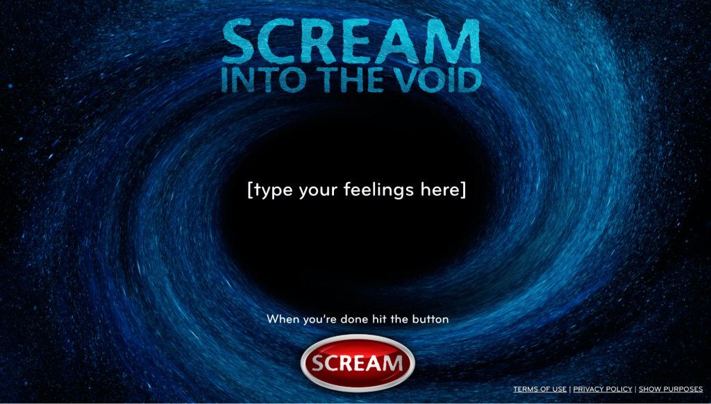 Scream into the void homepage