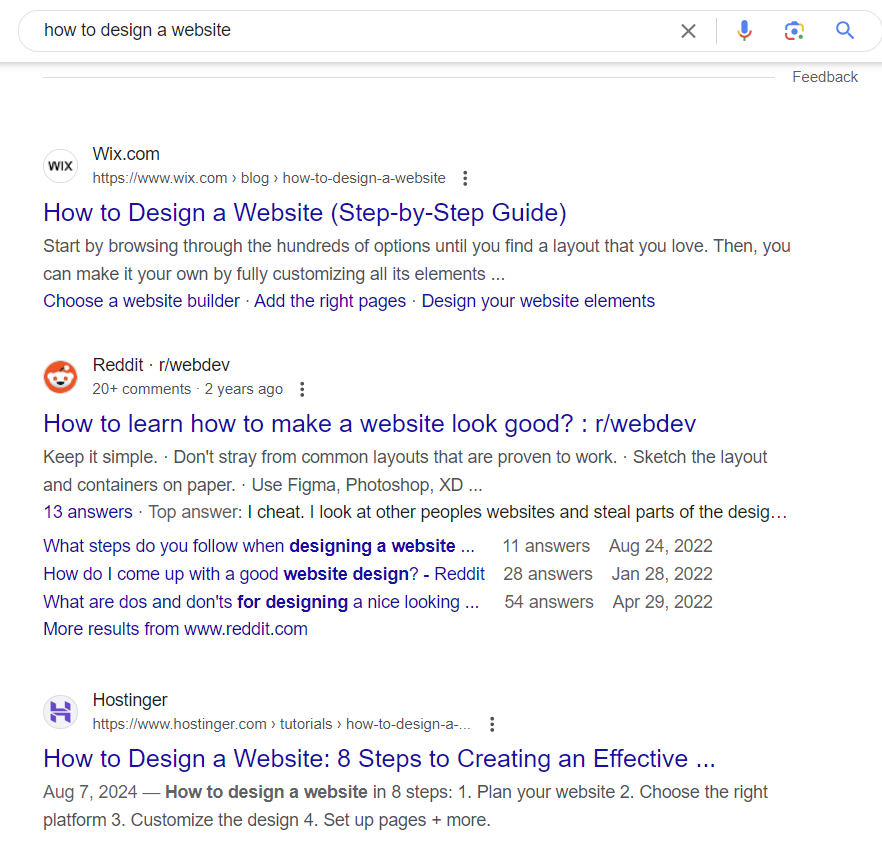 Search engine results for how to design a website