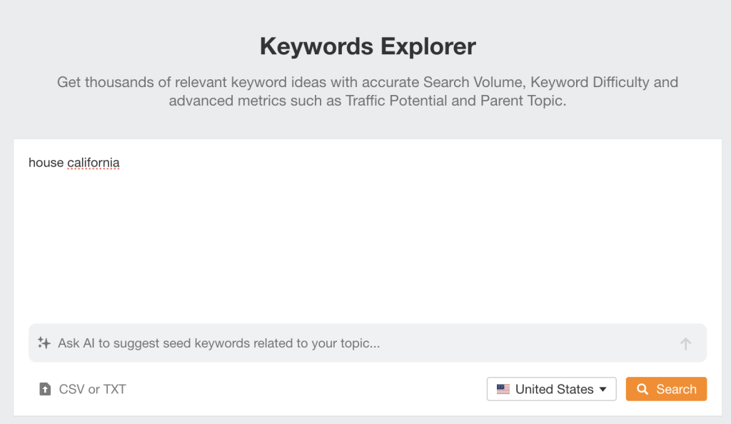 The Keyword Explorer section in Ahrefs