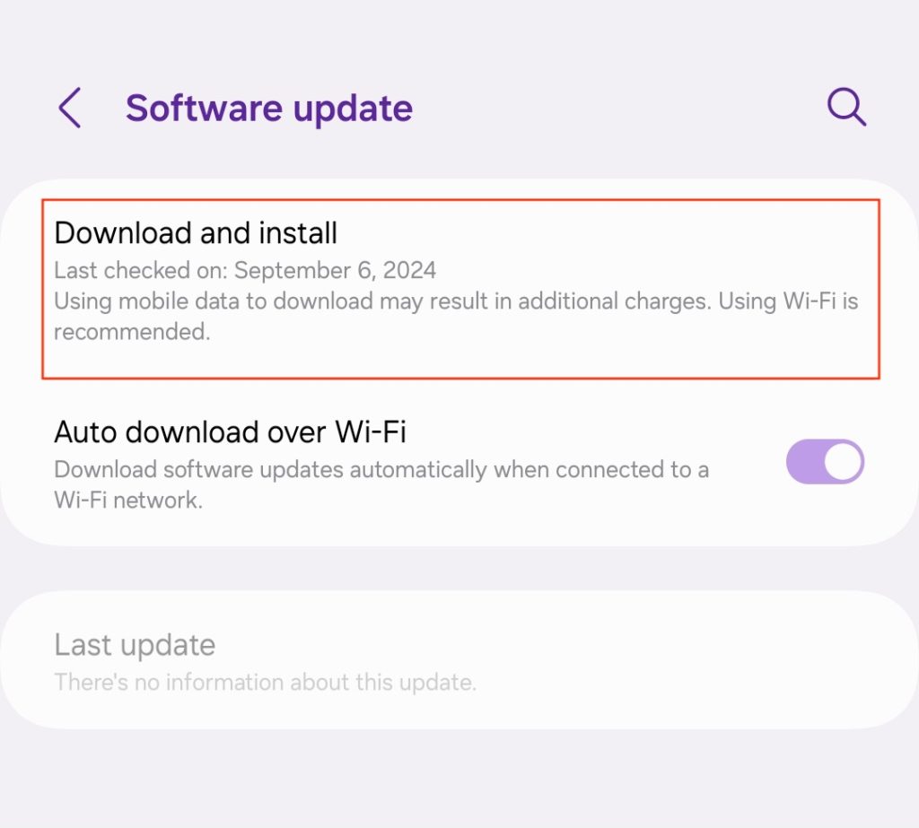 The Download and install menu in Android