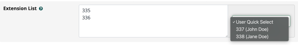 Extension list on FreePBX ring group creation menu
