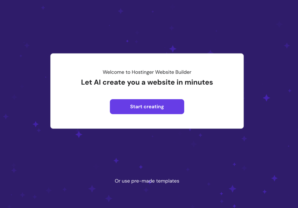 Hostinger AI website builder startup page