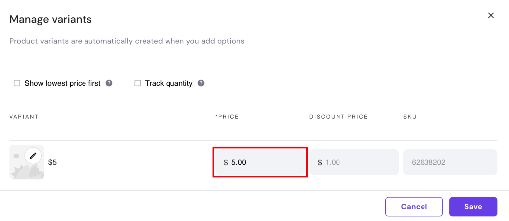 Hostinger Website Builder add product option highlighting price field