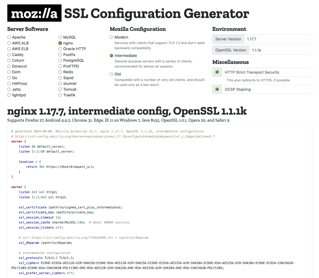 The Mozilla SSL Configuration Generator page