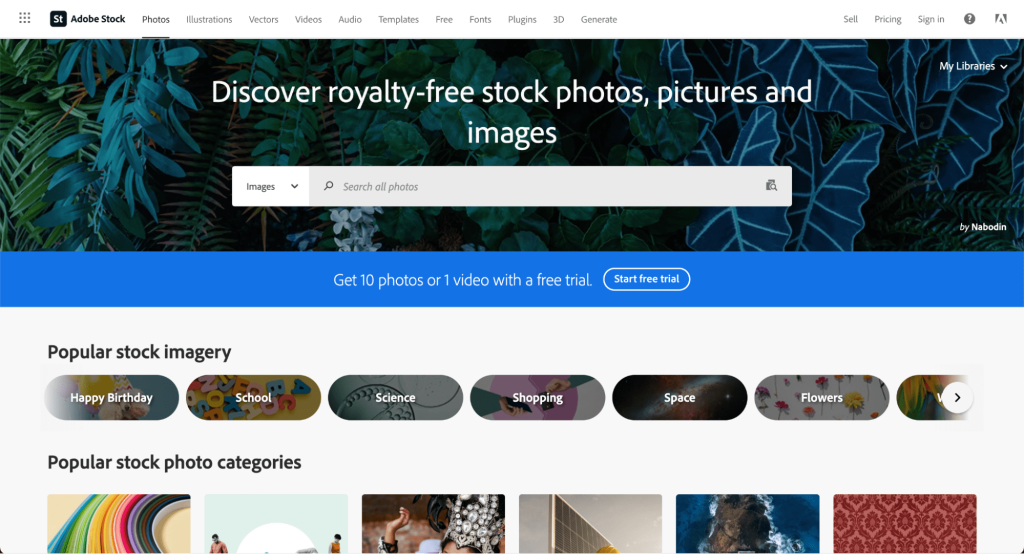 Adobe Stock landing page