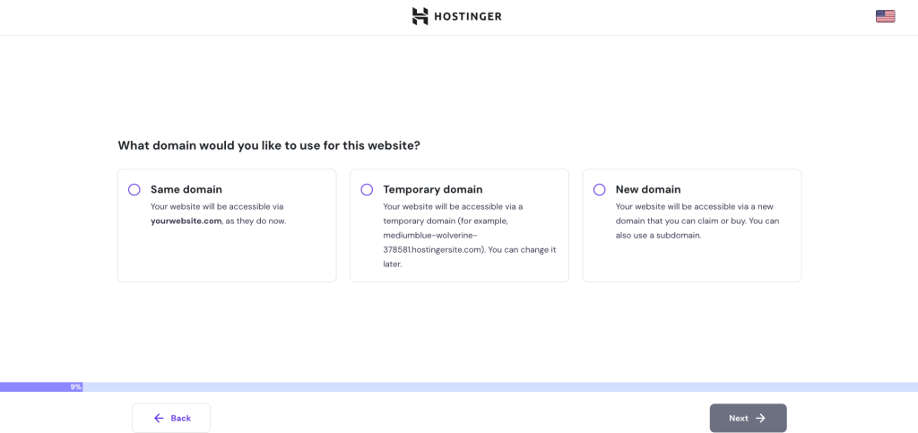 Choose a domain for the migrated website