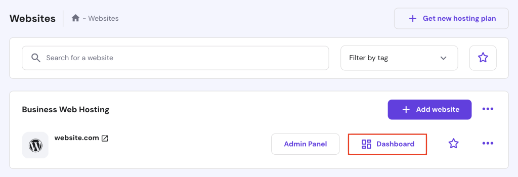 The Dashboard button in hPanel