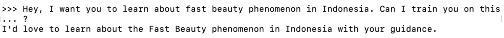 Terminal displaying an Ollama model's response to a training prompt