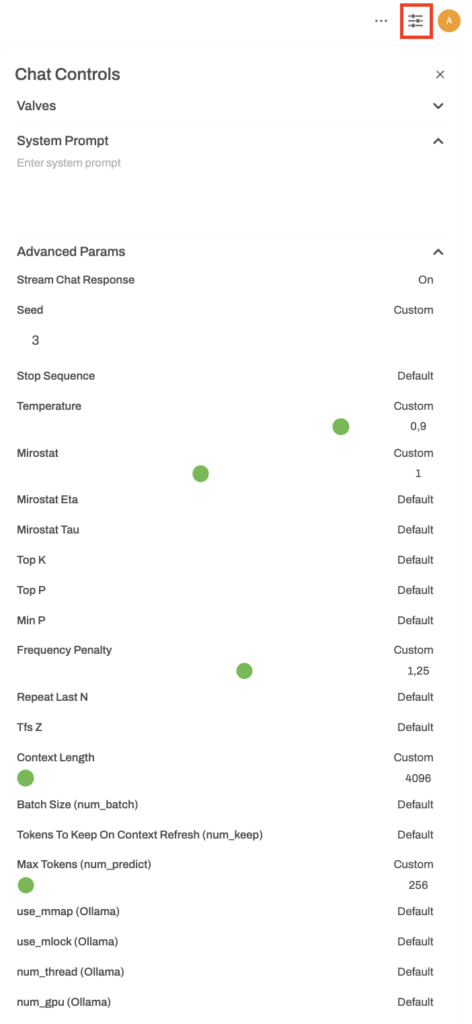 The Controls button in Open WebUI's data pane