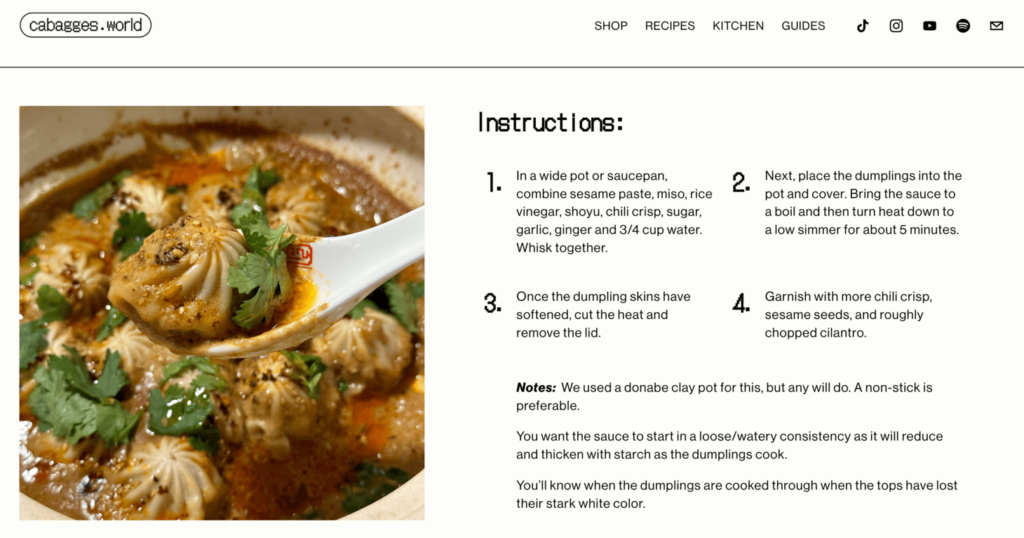 Recipe page on Cabbages.world
