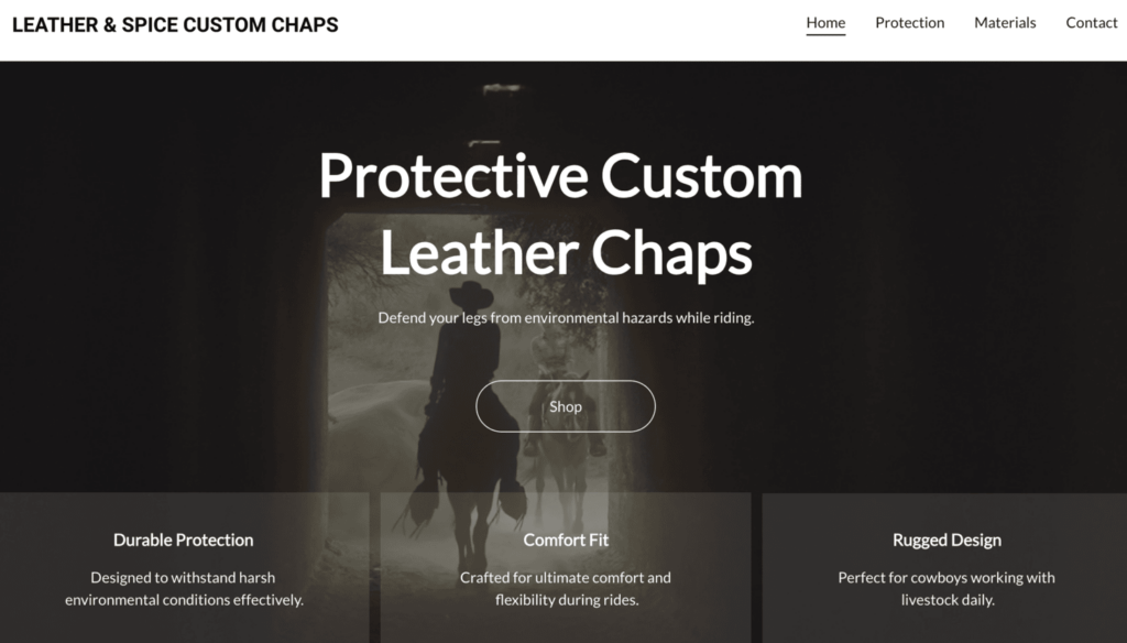 Homepage of Leather & Spice Custom Chaps